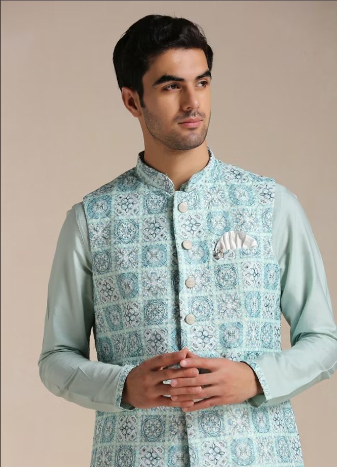 Tropical Blue Kurta Jacket Set